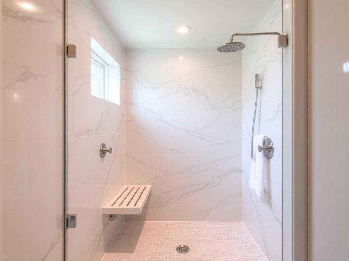 Walk-in marble shower